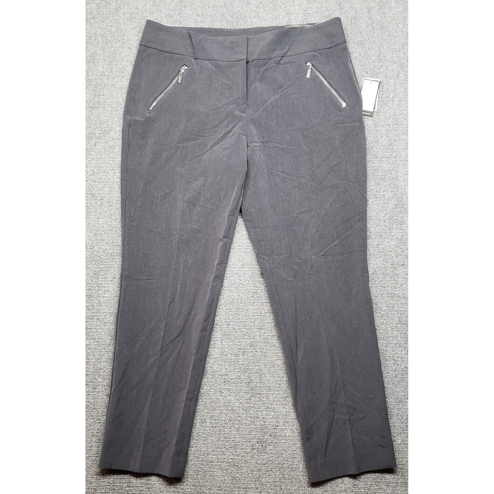 Nine West Slim Ankle Pants Womens 12 Gray Stretch Woven Zip Pockets New